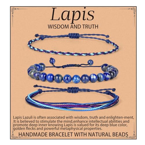 QOGIR Handmade Healing Bracelet,6mm Natural Gem Stone Bracelet rope bracelet - color: Lapis(Wisdom and Truth), size: 8mm