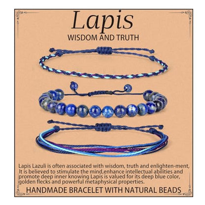 QOGIR Handmade Healing Bracelet,6mm Natural Gem Stone Bracelet rope bracelet - color: Lapis(Wisdom and Truth), size: 8mm