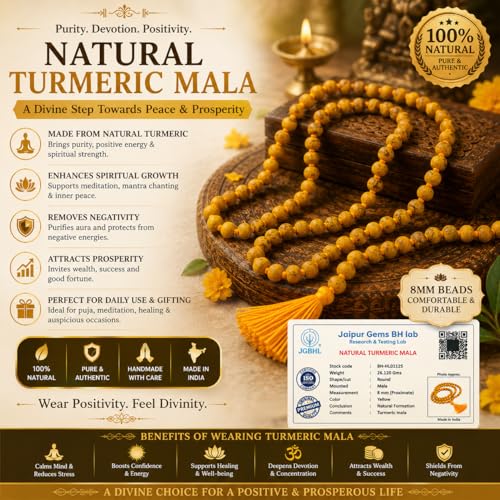 BRIJ HAAT Turmeric Beads Mala, 108+1 Beads, Prayer Necklace for Meditation
