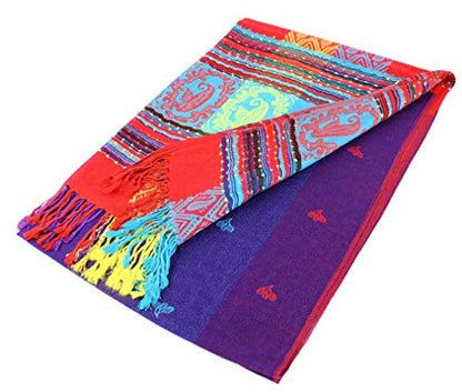 PASKMLNA Double Side Multi Colors Silky Tropical Colorful Exotic Pashmina Wrap Shawl Scarf Rave - color: #8purple