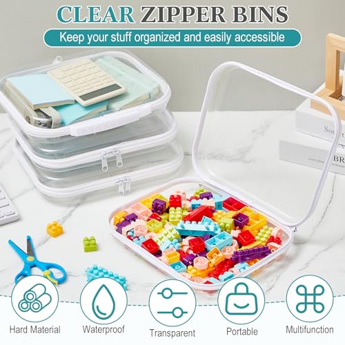 Sanwuta 4 Pcs Clear Hard Zipper Case with Handle Office Storage Cases Hard Plastic Pouches Transparent Bins for Crafts, Snacks, Cosmetics, Puzzles(9.8 x 7.9 x 2 Inches,White) - size: 9.8 x 7.9 x 2 Inches