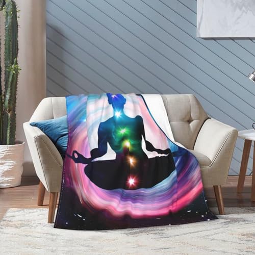 Space Meditation with Glowing Chakras Premium Flannel Blanket - Lightweight Throw for Bed & Sofa, Double-Sided Geometric Print50 X40 - size: 50"x40"