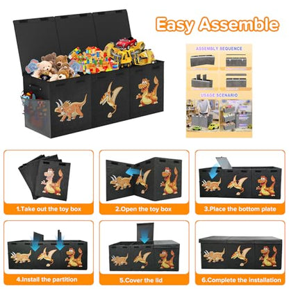 Extra Large Toy Box Chest, Collapsible Sturdy Toy Storage Organizer Boxes Bins Baskets Dinosaur Kids Toy Chest Bin with Lids for Boys Girls Living Room Playroom Bedroom Nursery 41"x14"x16" Black - color: Black－3