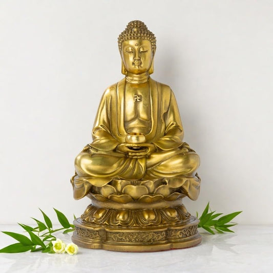 Lost-Wax Cast Genuine Brass Buddha Statue 7.87" – Heavy 3.3lb Handcrafted Meditating Figurine for Zen Garden, Shrine Altar, Meditation Room – Not Plated - color: Gold