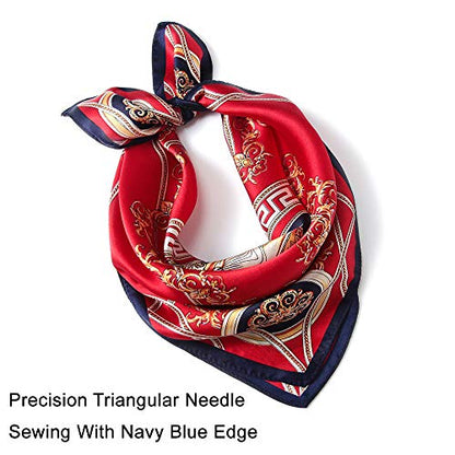 ANDANTINO 100% Mulberry Silk Scarf -21” Lightweight Square Neckerchief – Breathable Digital Printed Scarves with Gift Packed - color: Red