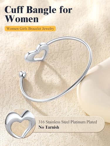 U7 Unisex Simple Cuff Bracelet 18K Real Gold Platinum Plated Fine Bracelets Fashion Jewelry Open Bangle Cuff Bracelets, Twisted or Heart Style - color: F.Heart End-Stainless