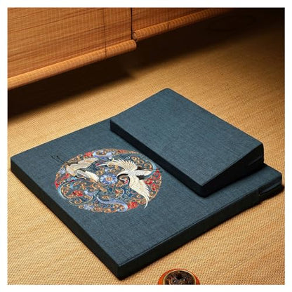Square Meditation Cushion Mat Set with Washable Cotton Linen Cover, Larger Thick Yoga Mat Bolster Floor Pillows Seating for Adults Meditation Accessories I-60CM