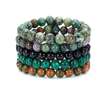 BOMAIL 5PCS Semi-Precious Gemstone Bracelet - Healing Crystal Stone Beaded Bracelets for Women Men 8mm Round Beaded Stretch Bracelets Unisex Yoga Bracelets - color: D