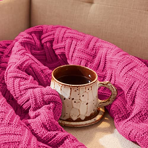Aormenzy Soft Cozy Acrylic Throw, Cable Knit Blanket for Couch, Sofa, Bed - Hot Pink (1.7lb) 50x60 - color: Hot Pink