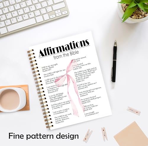 Coquette Pink Bow Christian Notebook, Affirmations from the Bible Journal, Prayer Journal for Woman, Church Notes Notebook, Scripture Hardcover Spiral Notebooks, 5.5x8.3 Inch - color: Color_1