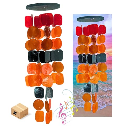 Bellaa 20720 Wind Chimes for Outside Capiz Sea Glass Shells Orange Red Black Outdoor Windchimes Home Garden Patio Yard Lawn Unique Gifts Mom Grandma - color: Y Fire
