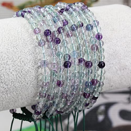 Keleny Natural Gemtones 4mm Round Beads Crystal Adjustable Braided Macrame Tassels Bracelets Unisex - color: Green AA Grade Clear Fluorite