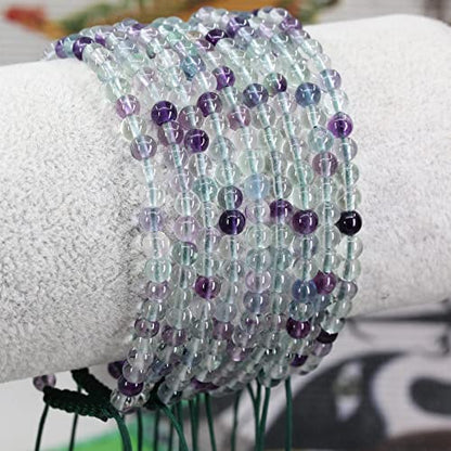 Keleny Natural Gemtones 4mm Round Beads Crystal Adjustable Braided Macrame Tassels Bracelets Unisex - color: Green AA Grade Clear Fluorite