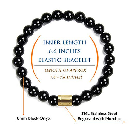 Morchic 8mm Genuine Gemstone Stretch Bracelet for Women Men Unisex, Natural Energy Crystal Stone Beads, Classic Simple Design Cuff Birthday Gift 7.5 Inch - color: Black Onyx
