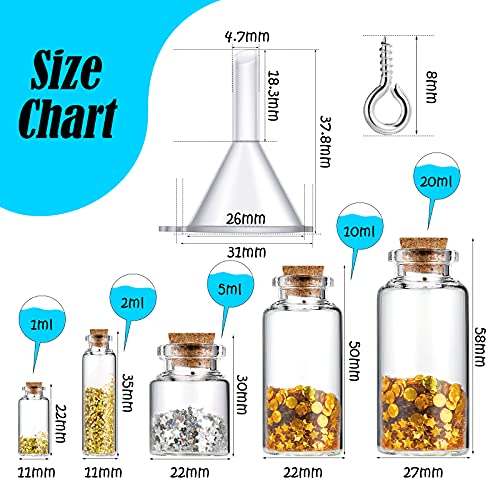 Geiserailie 45 Pcs Mini Glass Bottles with Cork Stoppers Spell Jar Mini Glass Vials Potion Bottles Clear Wishing Jars with 50 Eye Screws 3 Funnels for Party Favors DIY Art Crafts Decoration(Medium) - size: Medium