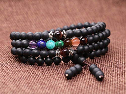 COAI 108 Japa Mala 7 Chakra Stone Wrap Bracelet Necklace - style: Matte Onyx