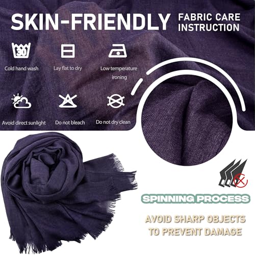 Women Summer Scarfs Large Long Lightweight Linen Beach Gauze Shawl Wrap 75”×43” - color: Purple