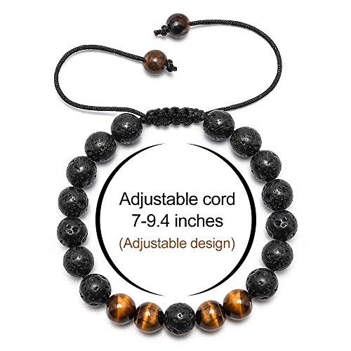 M MOOHAM Fathers Day Gift Mens Bracelet - Beaded Natural Stone 8mm Tiger Eye Matte Agate Lava Rock Bracelets for Men Teen Boys Grandpa Dad Birthday Gifts Jewelry - style: Lava Rock Tiger Eye Bracelet