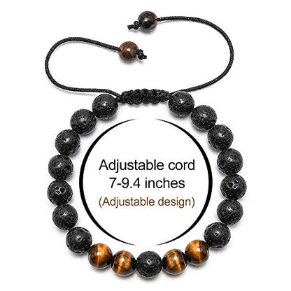 M MOOHAM Fathers Day Gift Mens Bracelet - Beaded Natural Stone 8mm Tiger Eye Matte Agate Lava Rock Bracelets for Men Teen Boys Grandpa Dad Birthday Gifts Jewelry - style: Lava Rock Tiger Eye Bracelet