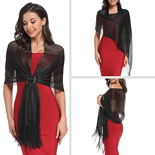 vimate Sparkling Metallic Shawls and Wraps for Evening Party/Wedding/Formal Dresses (With Free Buckle) - color: C#. Black (With Black Buckle)