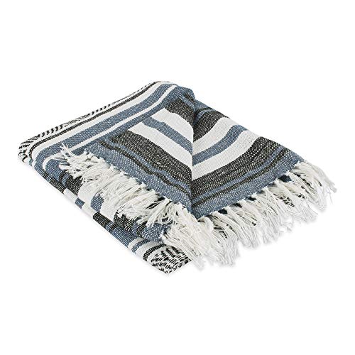 DII Farmhouse Woven Throw, 50x60 with 3" Fringe, French Blue - color: French Blue, style: Stripe