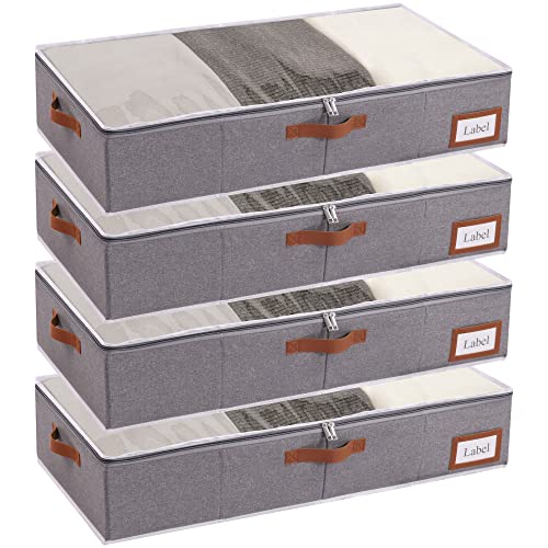 Yawinhe Under Bed Storage Containers, 4 Pack, Bin with Lids, Collapsible Closet Organizers, with Sorting Card Slot and 4 Leather Handles, for Blanket, Bedding, 31.5''Lx15.7''Wx6''H, Grey - color: Grey, size: 31.5x15.7x6in/4-Pack