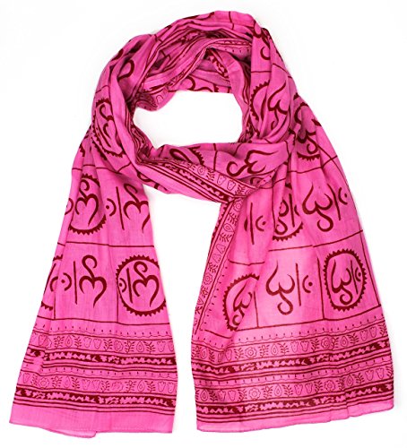 OMA Large OM Sign Block Printed Shawl Soft Scarf For Meditation & Yoga - Premium Quality BRAND - color: Pink