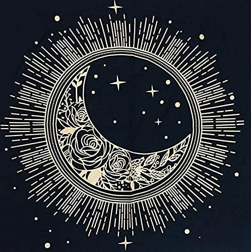 INDACORIFY Moon Altar Table Top Cloth with Fringes Alter Tarot Witchcraft Spread Meditational Spiritual Sacred Cloth 18x18 in (Gold Flower Moon Star) - color: Gold Flower Moon Star