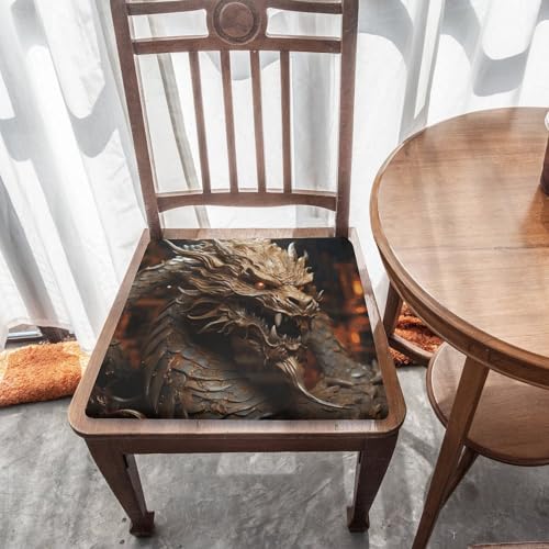 Degrees of Comfort Meditation Floor Cushion, Square Cushion for Adults Seat,Golden Dragon on Red Background Printed Memory Foam Cushion, Outdoor Picnic Mat 14.96 * 13.78 Inch.