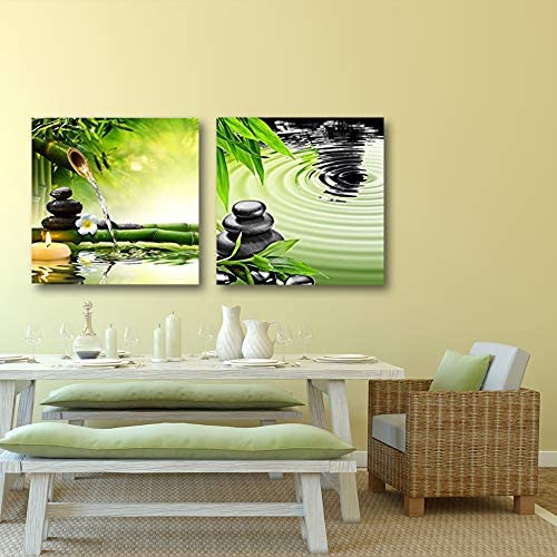 wall26 - Zen Basalt Stones and Bamboo - Canvas Art Wall Art -6"x16" x 2 Panels - color: Zen Basalt Stones, size: 16" x 16" x 2 panels