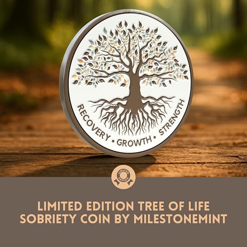 MilestoneMint Tree of Life AA Sobriety Coin - Affirmation Sobriety Chips, Recovery Coins, AA Chip, Sober Coin w/Serenity Prayer – 2D Raised Textured Medallion Included w/Capsule, Card, Pouch, Gift Set - size: Tree Coin