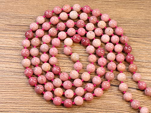 COAI OM Charm Hand Knotted Tassel 108 Mala Beads Necklace - color: Rhodonite, size: 8mm