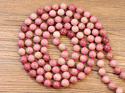 COAI OM Charm Hand Knotted Tassel 108 Mala Beads Necklace - color: Rhodonite, size: 8mm
