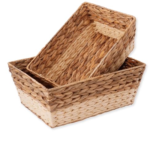 Storage Baskets, Large Wicker Baskets, Boho Deco Cube Storage Organizer Bins for Shelf, Bathroom, Kitchen, Living Room, Shelves, Pantry, Closet -Small Laundry Basket, Water Hyacinth, 2pack