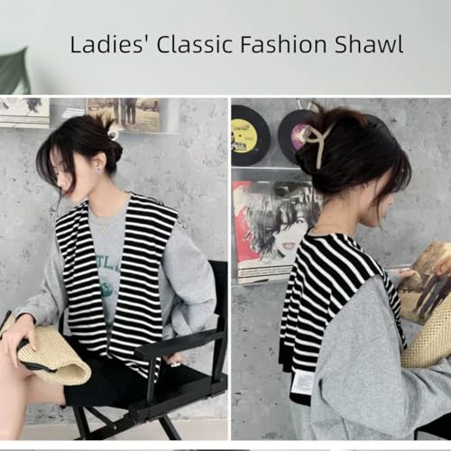 Sweater Shawl Wraps for Women Fashion Knitted Shoulder Shawls Ponchos Casual Sweaters Scarf Cape Wraps with Sleeves - color: 14 Black Stripe