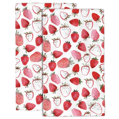 Beautiful Strawberry Towels for Bath & Kitchen - Soft, Absorbent Set of 2 - 14 x 28 in - color: Beautiful Strawberries