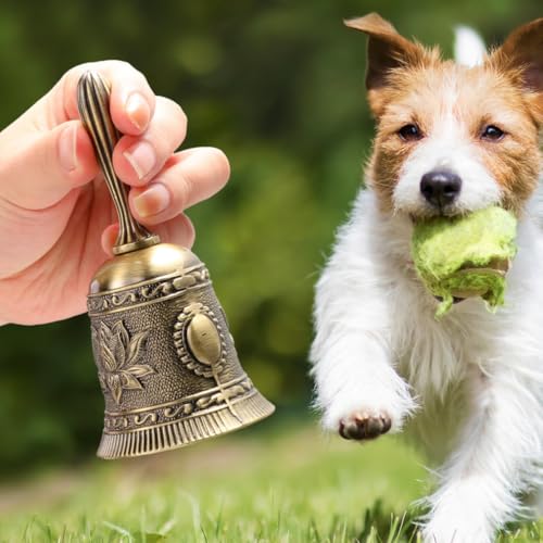 Super Loud Solid Brass Hand Call Bell Lotus Polished Vintage Metal Hand Dinner Bell Call Service Handbell for Bedside Wedding Classroom Meditation