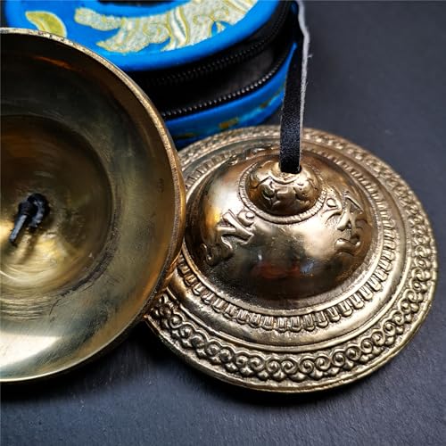 Tibetan Tingsha Bell Set - Tibetan Cymbals - for Sound Healing, Yoga, Meditation, and Mindfulness,Handmade in Nepal,Made of Bronze,Om Mantra Pattern,9cm/3.5 inch - color: 13-Bronze-Om-9cm
