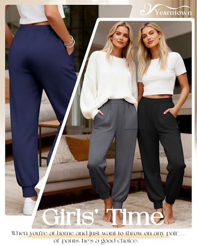 3 Pack Women's Lounge Pants Yoga High Waist Sweatpants Workout Lightweight Casual Joggers Comfy Pajama with Pockets - color: Black, Dark Gray, Dark Blue, size: Small