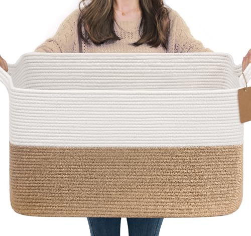 Goodpick Woven Storage Baskets for Organizing 22”x17”x12” Large Blanket Basket for Living Room Bedroom, Dog Toy Basket with Handles, Stylish Gift Baskets Empty for Home Décor - color: Jute, size: 22"L x 17"W x 12"H