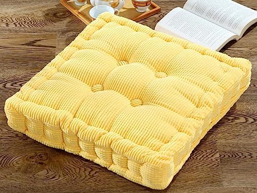 YUNZLAN Floor Pillow Cushion, Square Round Meditation Cushion,Corduroy Seat Cushion,Decorative Chair Cushion Pad Indoor Outdoor (19.7×19.7inch(×50cm, Yellow，Square) - color: Yellow，square, size: 19.7×19.7inch\50×50cm