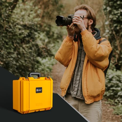 Lykus PVC1 Waterproof Hard Camera Case with Padded Dividers for Cameras, Lenses, Dual DJI Mavic/Air/Mini/Flip drones - color: Yellow PVC1