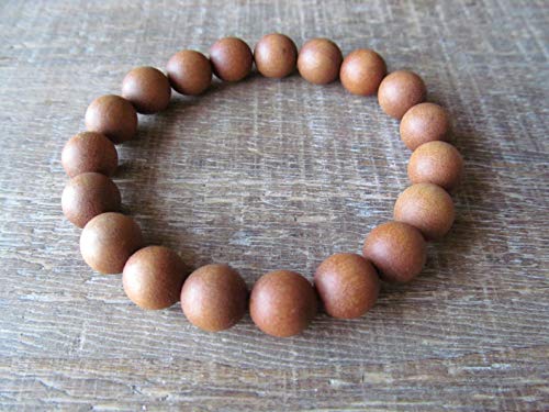 Sandalwood Bracelet for Women Men Buddhist Prayer Strand Chandan Bracelet Handmade Stretchable Elastic Sandalwood Beaded Wristbands for Yoga Meditation - style: 10mm Beads
