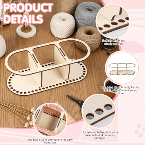 2pcs 9mm Hole Crochet Organizer Basket Base, HSSZXFR Oval Shape Wooden Basket Bottom with Divider and Lid, Three-Compartment Design, 30x15cm/11.8"x5.9", for DIY Basket Weaving Craft Making Supplies