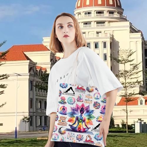 LEVLO Yoga Canvas Tote Bag Yoga Lover Gift Yoga Coach Merchandise Yogini Shoulder Bag Yoga Instructor Gift