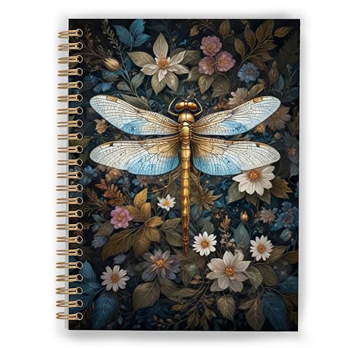 Vintage Floral Dragonfly Notebook 5.5x8.3 Inch, Rustic Mosquito Hawk Dark Green Botanical Dragonfly Journal, Cottagecore Flower Plant Journal, Dragonfly Floral Notebooks for School Work - color: Color_6