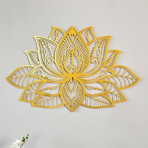 Colorfull Worlds Mandala Metal Wall Decor, Lotus Flower Meditation Room Decor, Minimalist Zen Garden Bohemian Gift for New Year (26.3" x 17" | 67 x 43 cm, Gold) - color: Gold, size: 26.3" x 17"
