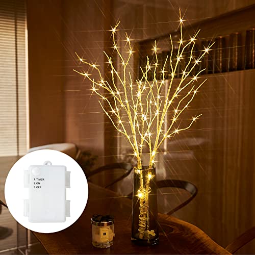 Lighted Birch Branches 32IN 100 LED with Timer Battery Operated, Artificial Tree Branch with Warm,Willow Branch Lights for Home Bedroom Fireplace Christmas Holiday Decoration - color: 100l-white, size: 32IN