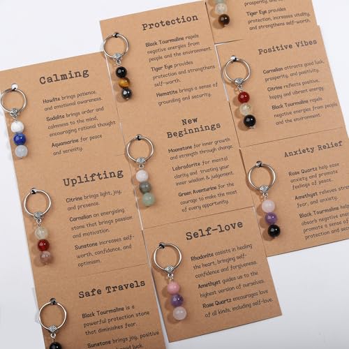 Healing Crystal Keychain Gift for New Beginnings Calming Anxiety Luck Protection Natural Gemstone Keychain for Women - color: Anxiety Relief