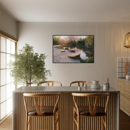 Artful Walls Zen Garden Wall Art – Tranquil Design with Raked Gravel, Moss Stones, etc., Wall Decor Size 20x25 cm / 8x10″ - size: 7.9L" x 9.8W"